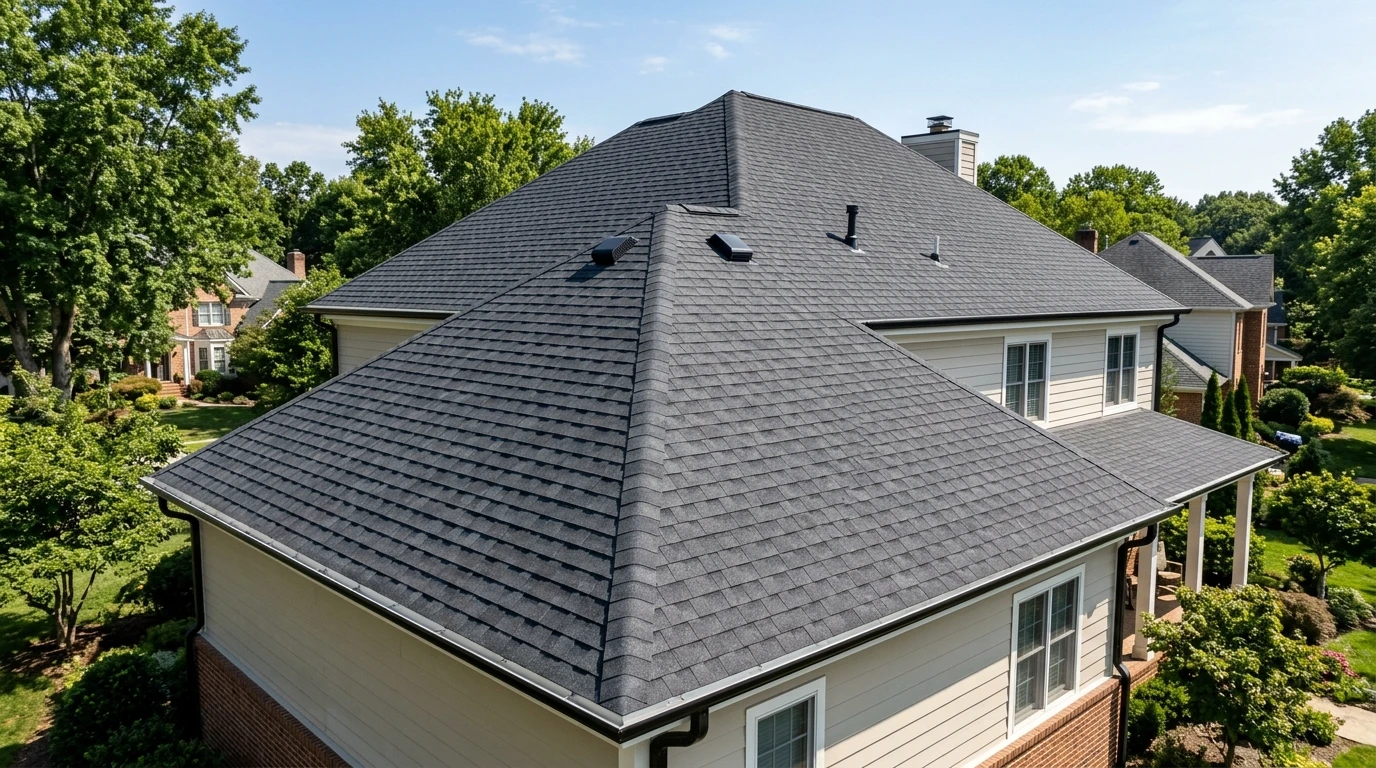 Home with asphalt shingle roofing